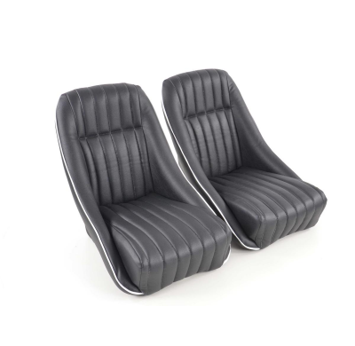 Juego Asientos Deportivos Montgomery Cuero Artificial Negro Costura Blanca Fk Automotive