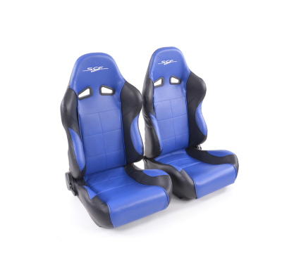 Juego Asientos Deportivos Sce-Sportive 2 De Cuero Artificial Azul/Negro Fk Automotive