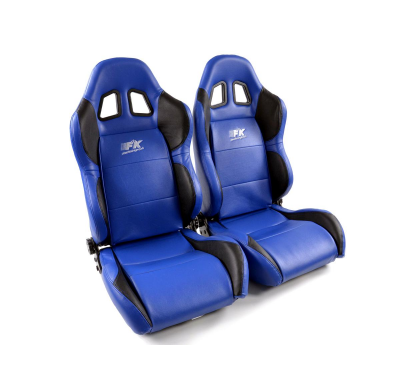 Juego Asientos Deportivos Houston De Cuero Artificial Azul / Negro Costura Azul Fk Automotive