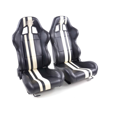 Juego Asientos Deportivos Portland Cuero Artificial Negro/Blanco Fk Automotive