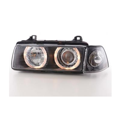 Faros Delanteros Angel Eyes Set  Bmw Serie 3 Sedan Modelo E36  92-98 Negro Fk Automotive