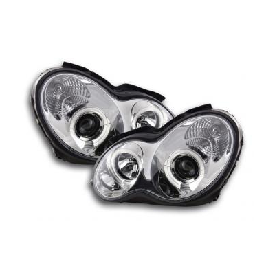 Faros Delanteros Set Angel Eyes Mercedes Clase C Modelo W203  00-07 Cromado Fk Automotive
