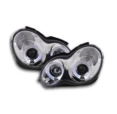 Faros Delanteros Set Angel Eyes Mercedes Clase C Modelo W203  00-07 Cromado Fk Automotive