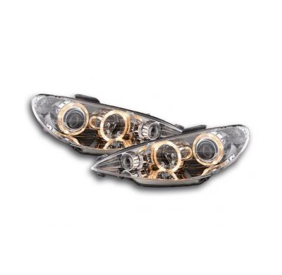 Faros Delanteros Angel Eyes Set  Peugeot 206  98-03 Cromado Fk Automotive