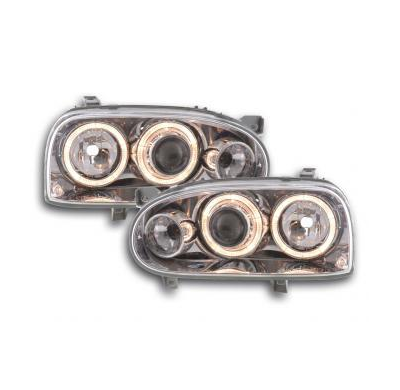Faros Delanteros Angel Eyes Set  Vw Golf 3 Modelo 1hxo, 1 Exo  91-97 Cromado Fk Automotive