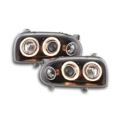 Faros Delanteros Angel Eyes Set  Vw Golf 3 Modelo 1hxo, 1 Exo  91-97 Negro Fk Automotive
