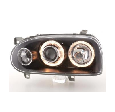 Faros Delanteros Angel Eyes Set  Vw Golf 3 Modelo 1hxo, 1 Exo  91-97 Negro Fk Automotive