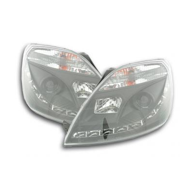 Faros Delanteros Luz Diurna Set Ford Fiesta Modelo Mk6  03-07 Negro Fk Automotive