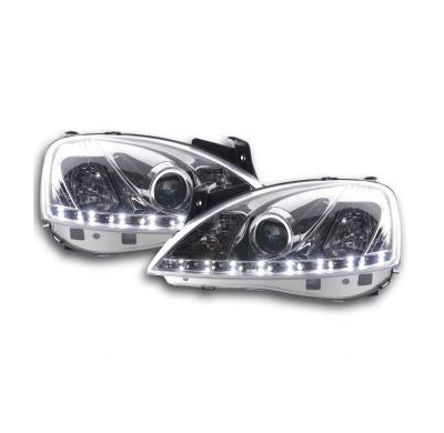 Faros Delanteros Luz Diurna Set Opel Corsa Modelo C  01-06 Cromado Fk Automotive