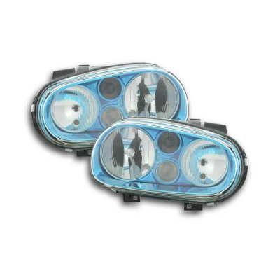 Faros Delanteros Set Angel Eyes Vw Golf 4 Modelo 1j  98-03 Azul  Con Faros Antiniebla Delanteros Fk Automotive