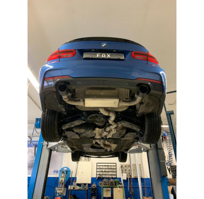 BMW F30 / 31 - 330i xDrive - Escape trasero FOX - 1x100 tipo 25 derecho / izquierdo negro - con válvula de escape