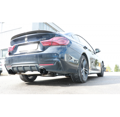 BMW F36 - 440i xDrive Grand Coupe - Paquete M - Escape trasero FOX - 1x100 tipo 25 derecho / izquierdo negro - con válvula de es
