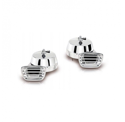 Juego bocina caracol 2 sonidos 12v. 2 Tapas crom./rejilla crom. 2 Term. Fisa