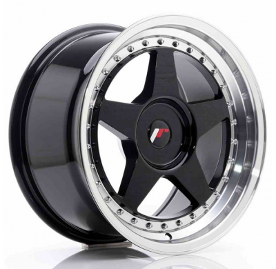 LLANTA JR Wheels JR6 17x9 ET20-35 BLANK Glossy Black w/Machined Lip JAPAN RACING