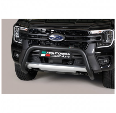 Defensa delantera super Aprobada CE en Acero Inoxidable FORD Ranger 2023 > D.C. Ø 76 Acero Inox con Recubrimiento en polvo negro