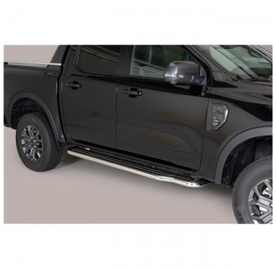 Estribos extralargos en acero inoxidable FORD Ranger 2023 > D.C. Ø50 Acero Inox MISUTONIDA 4X4