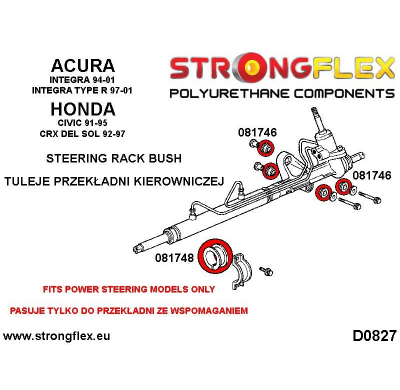 SILENTBLOCK Honda Integra Dc2 Type R 97-01 KIT DE CASQUILLOS DE MONTAJE DE CREMALLERA DE DIRECCIÓN STRONGFLEX SPORT