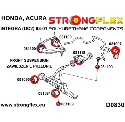 SILENTBLOCK Honda Integra Dc2 Type R 97-01 KIT CASQUILLOS DE SUSPENSIÓN DELANTERA STRONGFLEX SPORT