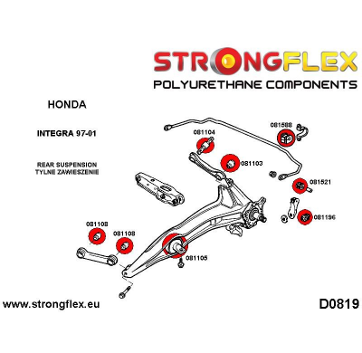 SILENTBLOCK Honda Integra Dc2 Type R 97-01 KIT DE CASQUILLO BARRA ESTABILIZADORA TRASERA STRONGFLEX SPORT 2 Unidades