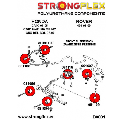 SILENTBLOCK Rover 45 99-05 Todos modelos CASQUILLO EXTERIOR DE HORQUILLA DELANTERA STRONGFLEX SPORT KIT 2 Unidades