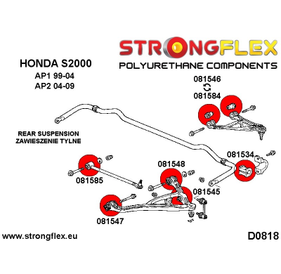 SILENTBLOCK Honda S2000 Ap2 04-09 KIT DE CASQUILLO DE BARRA ESTABILIZADORA TRASERA / DELANTERA STRONGFLEX SPORT 2 Unidades