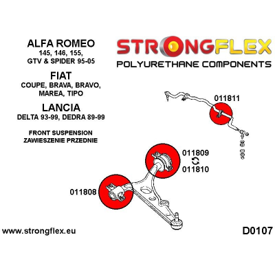 SILENTBLOCK Lancia Delta 93-99 Todos modelos STRONGFLEX CASQUILLO TRASERO DE HORQUILLA INFERIOR DELANTERA 47MM SPORT KIT 2 Unida