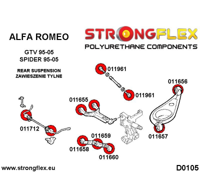 SILENTBLOCK Alfa Romeo Spider Spider (95-06) CASQUILLO DE BRAZO SUPERIOR TRASERO STRONGFLEX SPORT KIT 4 Unidades