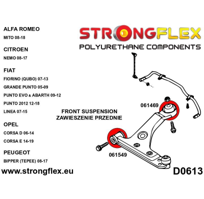 SILENTBLOCK Peugeot Bipper (Tepee) 08- Todos modelos KIT DE BUJE DELANTERO DE HORQUILLA DELANTERA STRONGFLEX 2 Unidades