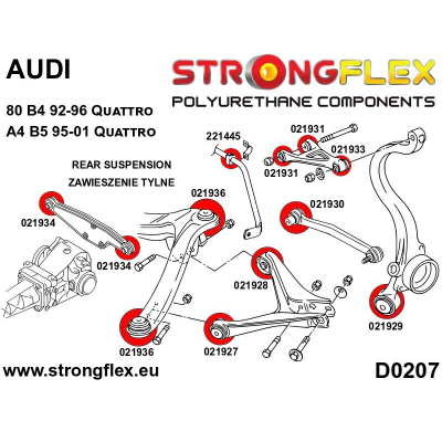 SILENTBLOCK Audi A4 B5 95-01 Quattro BRAZO INFERIOR TRASERO STRONGFLEX - CASQUILLO DELANTERO SPORT KIT 2 Unidades