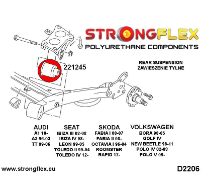 SILENTBLOCK Volkswagen Polo Polo V 09- CASQUILLO DE SUBCHASIS TRASERO STRONGFLEX 72MM SPORT KIT 2 Unidades