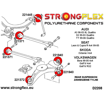 SILENTBLOCK Volkswagen Golf Golf Iv R32 KIT DE BUJE INTERIOR DE HORQUILLA TRASERA STRONGFLEX SPORT 4 Unidades