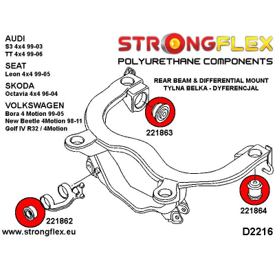 SILENTBLOCK Volkswagen New Beetle Todos modelos SOPORTE DE DIFERENCIAL TRASERO STRONGFLEX - KIT SPORT DE CASQUILLO TRASERO 2 Uni