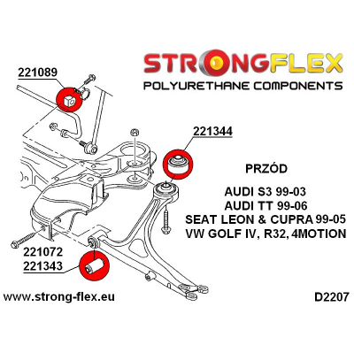 SILENTBLOCK Volkswagen Golf Golf Iv R32 CASQUILLO DELANTERO DE HORQUILLA DELANTERA STRONGFLEX 45MM SPORT KIT 2 Unidades