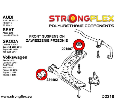 SILENTBLOCK Volkswagen Vento 05- Todos modelos KIT DE BUJE DELANTERO DE HORQUILLA DELANTERA STRONGFLEX SPORT 2 Unidades