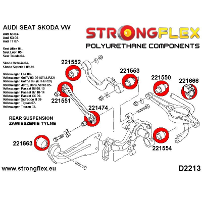 SILENTBLOCK Volkswagen Vento 05- Todos modelos SUSPENSIÓN TRASERA STRONGFLEX - CASQUILLO DEL BRAZO INTERIOR INFERIOR SPORT KIT 2