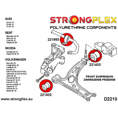 SILENTBLOCK Volkswagen Vento 05- Todos modelos KIT DE CASQUILLOS DE BARRA ESTABILIZADORA DELANTERA STRONGFLEX SPORT 2 Unidades