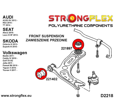 SILENTBLOCK Volkswagen Touran Ii 15- Todos modelos STRONGFLEX BRAZO INFERIOR DELANTERO - CASQUILLO TRASERO SPORT KIT 2 Unidades