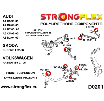 SILENTBLOCK Volkswagen Passat Passat B5 96-05 Fwd KIT CASQUILLOS DE SUSPENSIÓN DELANTERA STRONGFLEX SPORT