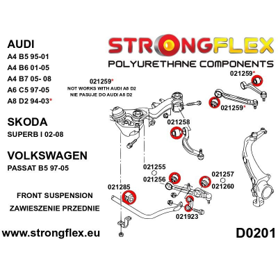 SILENTBLOCK Volkswagen Passat Passat B5 96-05 Fwd CASQUILLO DE ENLACE DE BARRA ESTABILIZADORA DELANTERA STRONGFLEX SPORT KIT 4 U