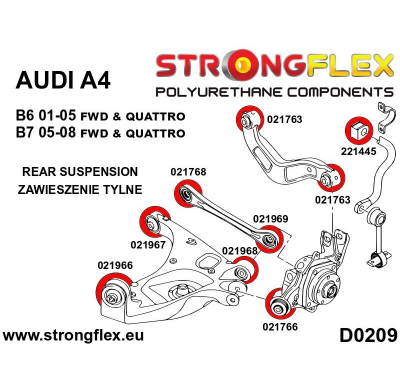 SILENTBLOCK Audi A4 B7 05-08 Quattro BRAZO INFERIOR TRASERO STRONGFLEX - CASQUILLO DELANTERO SPORT KIT 2 Unidades