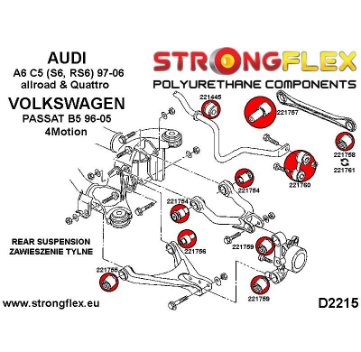 SILENTBLOCK Volkswagen Passat Passat B5 96-05 4Motion CASQUILLO DE BRAZO SUPERIOR TRASERO STRONGFLEX SPORT KIT 4 Unidades