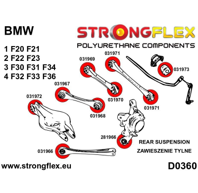 SILENTBLOCK Bmw 4 Series F32 F33 F36 KIT DE CASQUILLO DE BARRA DE VÍA TRASERA STRONGFLEX SPORT 4 Unidades