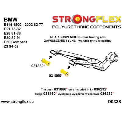 SILENTBLOCK Bmw Z Series Z3 94-02 KIT DE CASQUILLOS DE BRAZO DE ARRASTRE TRASERO STRONGFLEX EXCÉNTRICO SPORT