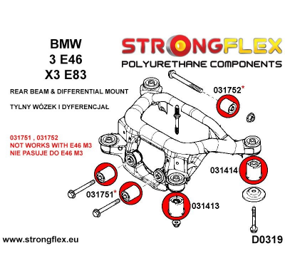 SILENTBLOCK Bmw Z4 Series E85 02-08 KIT DE CASQUILLO DELANTERO DE SUBCHASIS TRASERO STRONGFLEX 2 Unidades