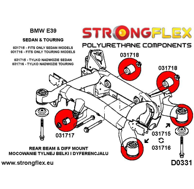 SILENTBLOCK Bmw 5 Series E39 Sedan 95-03 KIT DE CASQUILLO DE MONTAJE DE VIGA TRASERA STRONGFLEX SPORT 4 Unidades