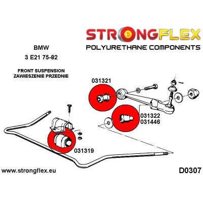 SILENTBLOCK Bmw E21 75-82 Todos modelos CASQUILLO DE MONTAJE DE BARRA ESTABILIZADORA DELANTERA STRONGFLEX SPORT KIT 2 Unidades