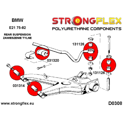 SILENTBLOCK Bmw E21 75-82 Todos modelos CASQUILLO DE MONTAJE DE BARRA ESTABILIZADORA TRASERA STRONGFLEX SPORT KIT 2 Unidades