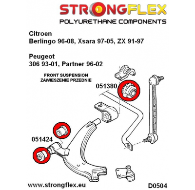 SILENTBLOCK Peugeot Partner 96-02 Todos modelos SOPORTE DE BARRA ESTABILIZADORA DELANTERA STRONGFLEX SPORT KIT 2 Unidades