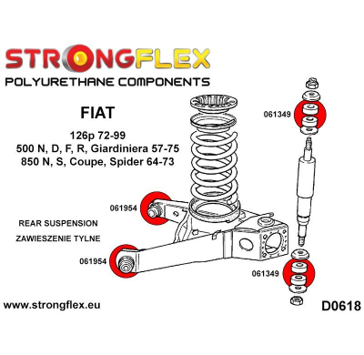 SILENTBLOCK Fiat 850 64-73 Todos modelos KIT DE CASQUILLOS DE SUSPENSIÓN TRASERA STRONGFLEX SPORT 4 Unidades