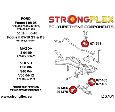 SILENTBLOCK Volvo V50 (04-12) Todos modelos CASQUILLO DELANTERO DE HORQUILLA DELANTERA STRONGFLEX - TORNILLO 12MM SPORT KIT 2 Un